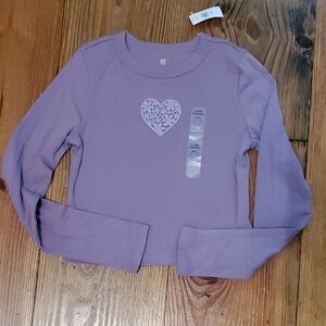 GAP Lavender Heart Long Sleeve Tee Girls L (10)